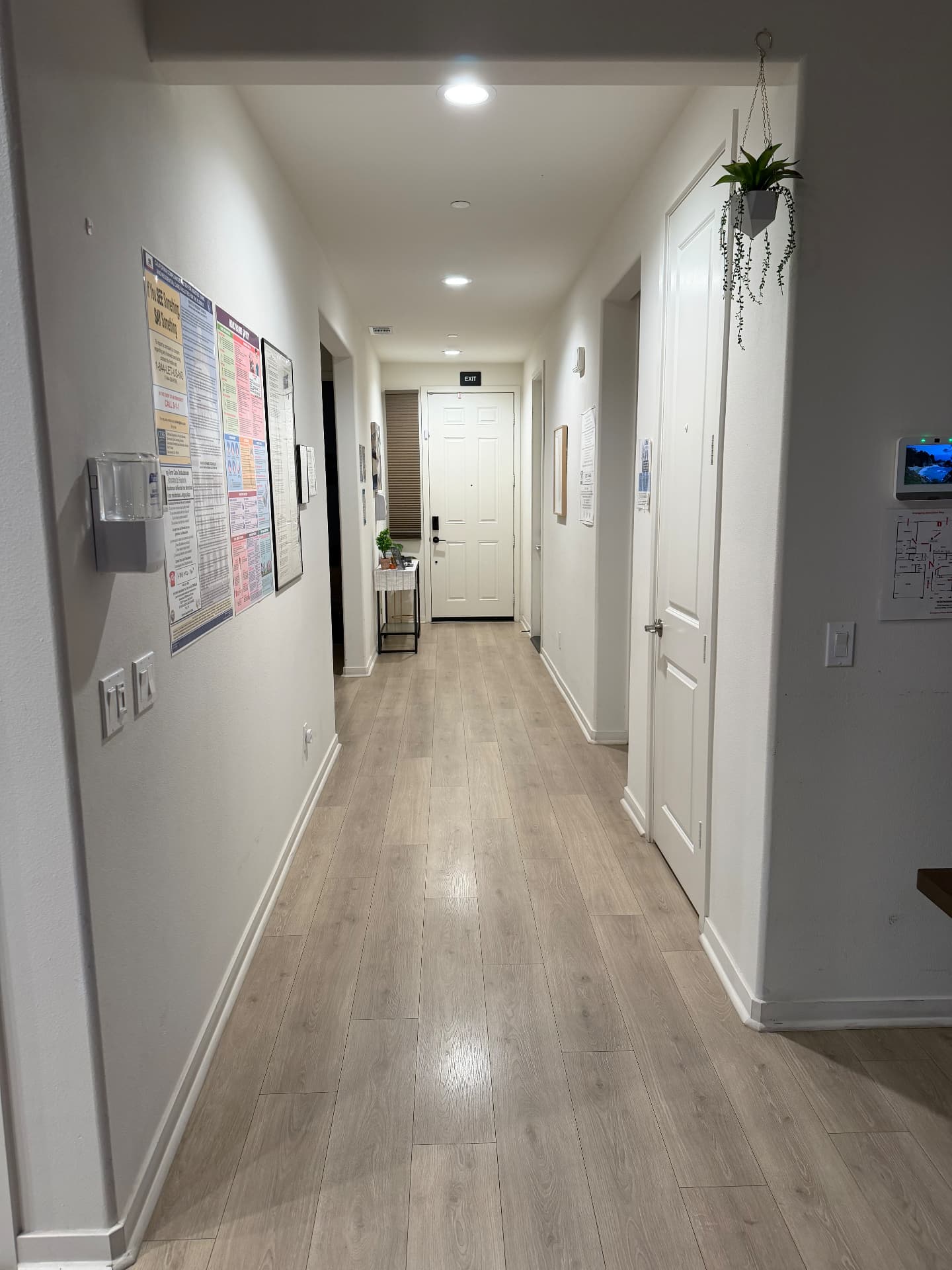 Bright hallway with wood flooring leading to the front door